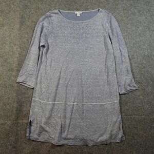 J Jill Top Womens Blue Linen Blend 3/4 Sleeve Tunic Beachy Crew Neck Casual